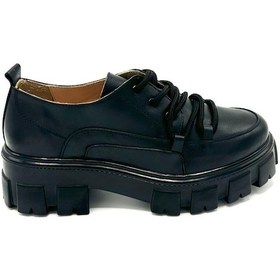 Resim Siyah Sofia Hakiki Deri Kadın Oxford Ayakkabı Siyah 