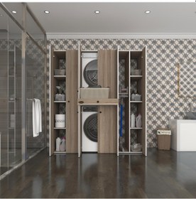 Resim Kenzlife Çamaşır-Kurutma Makinesi Dolabı Nazzam Crd 187 170 60 Çekmeceli Raflı Banyo Çok Renkli 