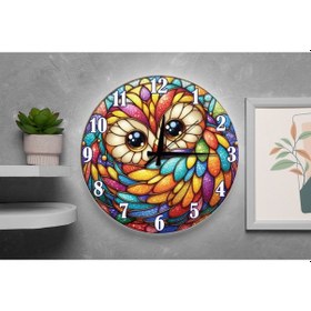 Resim Vitray Efektli Renkli Mozaik Baykuş Duvar Saati Çok Renkli 