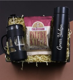 Resim Kişiye Özel Dereceli Termos & French Press & Taze Filtre Kahve Hediye Seti 