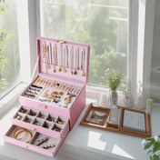 Resim Kilitli Kulp, Çeşitli Katmanlı Anti-Tangle Tasarımı ile Vintage Stil Takı Düzenleyici Kutu, Kolyeler, Küpeler, Bilezikler için - Su Geçirmez, Leke Tutmayan Sentetik Suni Deri ile Kumaş İç Mekan - Doğum Günleri ve Partiler için Mükemmel Hediye, Takı Kutusu, Takı Kutuları 