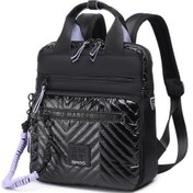 Resim Parlak Kumaş Küçük Boy Askılı Kadın Sırt Çantası 3250 Siyah - Lila 