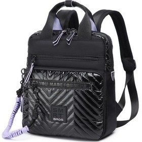 Resim Parlak Kumaş Küçük Boy Askılı Kadın Sırt Çantası 3250 Siyah - Lila 