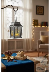 Resim 10 Cm Ramazan Ledli Kare Gümüş Aynalı Fener - Pil Dahil Dekoratif Ramazan Feneri Diğer 