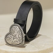 Resim 1 adet Kadınlar için Siyah PU Deri Kemer Süslü Kalp Toka - Günlük Kıyafetler, Partiler ve Festivaller için Şık Rahat Aksesuar, Sokak Stili Kemer | Şık Kemer, Bayan Kemerleri 