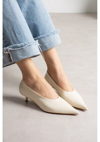 Resim Shoetek Louod Kadın Stıletto İnce Topuklu Kırışık Bej Deri Bej 