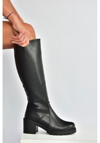 Resim Fox Shoes V726800209 Siyah Kalın Topuklu Klasik Kadın Çizme Siyah-Suni Deri 