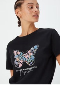 Resim 2477 Kelebek Baskılı Siyah Kadın T-shirt - 90 Siyah 