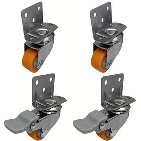 Resim Dashanshop 4 Adet 1 İnç L Tekerlek 2 Frenli Ve 2 Döner Mobilya Tekerleği Seti 