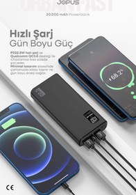 Resim Jopus 20000mAh PowerBank PD 22.5W Hızlı Şarj - Dijital Ekranlı - Taşınabilir Şarj Cihazı - Siyah JP-P12 