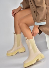 Resim V652549009 Bej Kalın Tabanlı Lastik Detaylı Kadın Bot Bej-suni Deri 