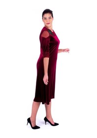 Resim Nidya Moda Büyük Beden Kadın Bordo Kadife Abiye Elbise-4123B Bordo 
