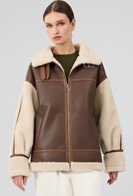 Resim Derimod Helsinki Kadın Kahverengi Kısa Teddy Mont 25WGP5317FF 