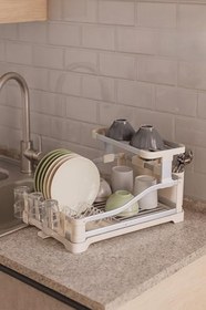 Resim 2 Katlı Büyük Boy Bulaşıklık - 53x37x26,5 cm Paslanmaz Çelik Tabak Bardak Kurutmalık Düzenleyici 