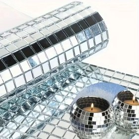 Resim Kare Silver Cam Mozaik Fayans Çıkartmaları El İşi Kare Cam Fayans Kendinden Yapışkanlı Aynalı Dekor 