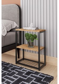 Resim Metal Ayaklı Ve Ahşap Raflı Dekoratif Komodin Atlantik Çam Atlantik Çam 