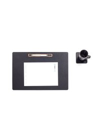 Resim Turgut Office Deri Toplantı Sümeni Siyah Yatay Ahşap Detaylı 49 x 34cm 