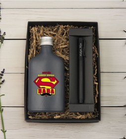 Resim Bk Gift Kişiye Özel İsimli Baba Temalı Antrasit Tasarım Cam Şişede Kolonya 200 Ml & Siyah Metal Roller Kalem Hediye Seti-4, Babaya Hediye, Babalar Gün 