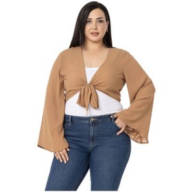 Resim Disentis Büyük Beden İspanyol Kollu Önden Bağlamalı Camel Bolero-camel Camel 