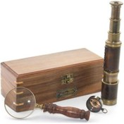 Resim Periboia Ahşap Kutu Pirinç Pusula, Dürbün, Büyüteç, Seti Model 2 