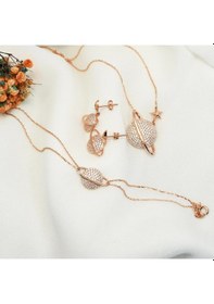 Resim Brezza Lusso Jewelry Rose Gold Gümüş Gezegen Kadın Kolye Küpe Bileklik Seti 
