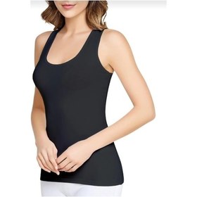 Resim Tutku 0174 Kadın Elastan Geniş Askılı Atlet 3 Adet Siyah 