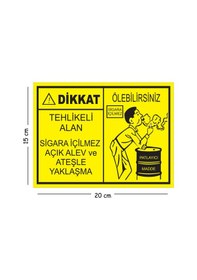 Resim Metal Dikkat Tehlikeli Alan Sigara İçilmez Açık Alev Ve Ateşle Yaklaşma 15x20 Cm Uyarı İş Güvenliği 