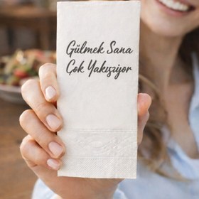 Resim Palo Santo 1000 Adet Gülmek Sana Çok Yakışıyor Baskılı Peçete Lüks Dekor Motto Misafir Sunum Peçete 