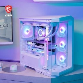 Resim Daisy Home Msı Mag Pano M100R Pz Whıte Temperli Cam 3X120MM 1X120MM Argb Fan Matx Beyaz Panoramik Gaming Bilgisayar Kasası 