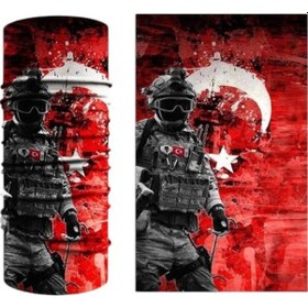 Resim Ay Yıldızlı Türk Askeri Temalı Dikişsiz Boyunluk Bandana Buff Balaklava Çok Renkli 