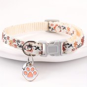 Resim Floral & Diamond Striped Ayarlanabilir Emniyet Tokalı Köpek Yaka - Polyester, Köpek Pati Şekilli Etiket, Küçük ve Orta Boy Köpekler İçin Evcil Hayvan Aksesuarları, Evcil Hayvan Yaka | Çiçek Desenli Yaka | Ayarlanabilir Tokalı Yaka, Köpek Yaka 