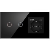 Resim Deguang Çift Dokunmatik Anahtarlı Priz, Cam Paneli ve USB+Type-C Portlarıyla, 16A/110V~250V Siyah Renkli - Oturma Odası Yatak Odası Ofis için Uygundur, Yatak Başı Şarj İstasyonu,Ofis Priz Şeridi,Minimalist Tasarım,Şık Güç Priz,Dayanıklı Çelik Panel,Yüksek kaliteli anahtar,Çok Fonksiyonlu Priz,USB ve Type-C Portları,Teknoloji Tutkunları,Ofis Çalışanları 