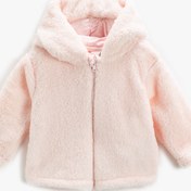 Resim Kız Bebek Peluş Kapşonlu Fermuarlı Sweatshirt İçi Polar Astarlı Unicorn Aplike Detaylı 