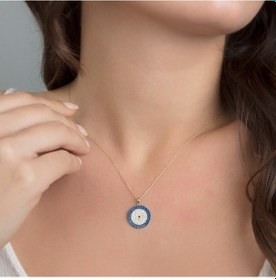 Resim Nazar Boncuk Altın Kolye Sosyete 14K Gold 2,0 Cm 