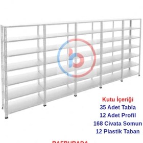 Resim Rafburada 7 Katlı 5'li Galvaniz Çelik Raf - Depo, Arşiv, Kiler, Dosya, Market Rafı - 59x93 cm-250 cm-1.00 mm 