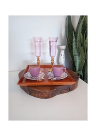 Resim El Boyaması Ahşap Eskitme Kare Servis Ve Sunum Tepsisi Eskitme Kahve 