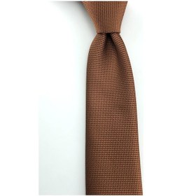 Resim Pierroni Taba Oxford Desen Slim Kravat Kahverengi 
