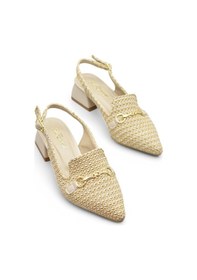 Resim Ispartalılar 9828 Kadın Topuklu Ayakkabı 4 Cm Kalın Topuk Abiye Düğün Nişan Kına Gecesi Ayakkabısı Bej 