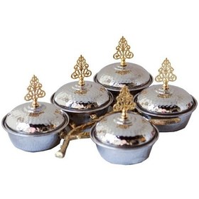 Resim Antepsepeti Bakır Gümüş Kaplama 5 Hazneli Dallı Çerezlik 