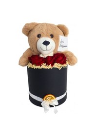 Resim Sevgiliye Sevdiklerinize Özel Kutuda Peluş Ayıcıklı Güller Büyük Boy-468 Kahverengi 