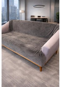 Resim Geometrik Tavşan Tüyü Kaymaz Tabanlı Koltuk Örtüsü 170x215 Cm Antrasit 