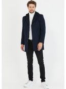 Resim Erkek Lacivert Yün Karışımlı Kaşe Kapüşonlu Önü Fermuarlı Kaban Lacivert 