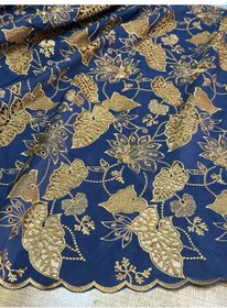 Resim Nakış İşleme Osmanlı Desenli Transparan Yapraklı Kumaş 140x100 Cm Lacivert 