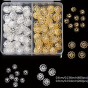 Resim 200/600 adet 6/9mm Boş Çiçek Altın Gümüş Paslanmaz Çelik Metal Filigree Boncuk Kapakları DIY Takı Yapım Malzemeleri için 