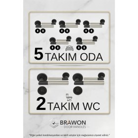 Resim Brawon Vega Siyah Saten Titanyum Kaplama Paslanmaz Kapı Kolu Seti - 5 Takım Oda + 2takım Wc 