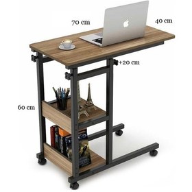 Resim Yükseklik Ayarlı Raflı Çalışma Masası - Atlantik Çam Tekerli Atlantik Çam 