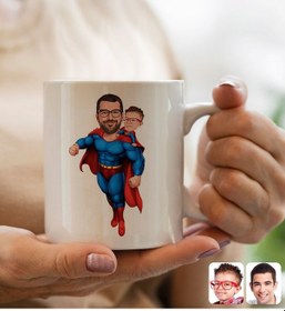 Resim Kişiye Özel Karikatürlü Süper Baba-çocuk Tasarımlı Beyaz Kupa Bardak-3, Babaya Hediye, Babalar Günü Hediyeleri Kobitmeyencom31624 Bk Gift 