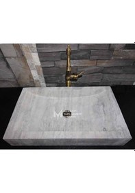 Resim Gümüş Traverten Modern Kare Lavabo 