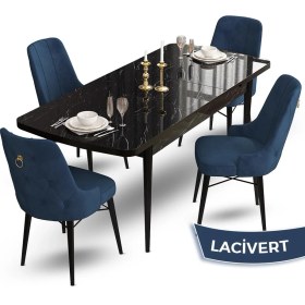 Resim Canisa Concept Taç Serisi 80 x 132 cm Açılabilir Siyah Mermer Desen Masa Takımı 4 Sandalye Gold Halkalı 