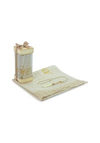 Resim İsme Özel Çeyizlik Seccade Seti Hediyelik Özel Kutulu Krem Krem 